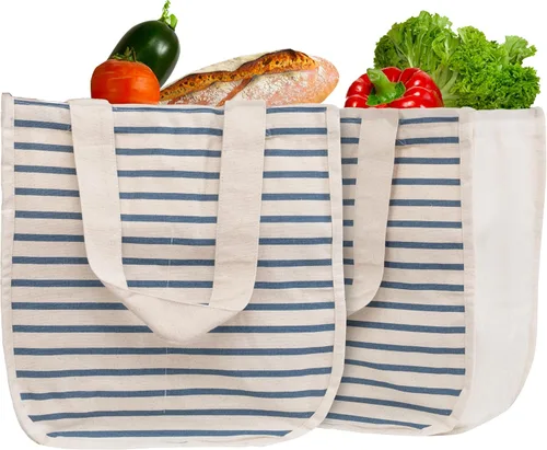 Vista 12 de Best Canvas Grocery Shopping Bags - Cloth Grocery Tote Bags - Reusable Cotton Grocery Tote Bags with Bottle Sleeves