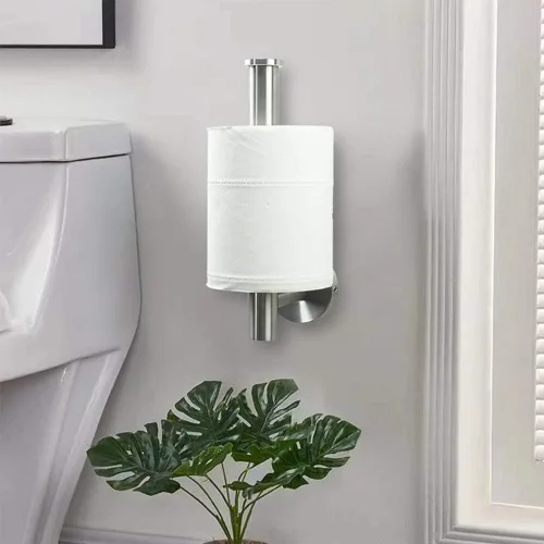 Vista 3 de TocTen Soporte de papel higiénico, soporte para rollo de papel higiénico montado en la pared para baño, dispensador de papel de perforación de acero