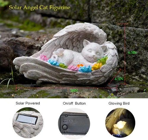 Vista 2 de Piedra conmemorativa para gatos, estatuilla solar de ángel para gatos - Piedra conmemorativa para mascotas para jardín o lápida conmemorativa (gato)
