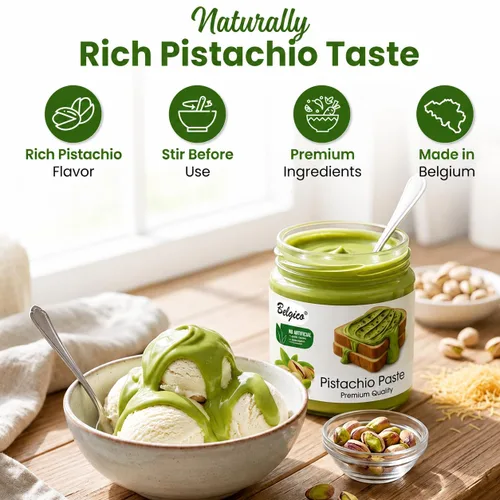 Vista 6 de Crema de Pistacho (30%) 200g (7oz) – Mantequilla de Pistacho Endulzada, Pasta, Crema para Untar y Salsa para Relleno de Barra de Chocolate de Dubái