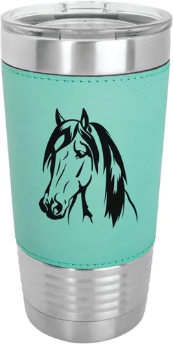 Vista 4 de LaserGram - Vaso de 20 oz con aislamiento al vacío, diseño de cabeza de caballo 1, (piel sintética, negro)