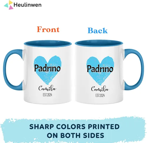 Vista 2 de Juego personalizado de Bautizo Recuerdos Juego De 2 Tazas 2024, Padrinos De Bautizo Propuesta Set 2 Tazas Café 11Oz, Para Niño, Niña, Propuesta