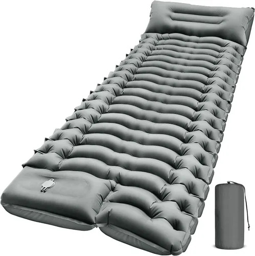 Vista 9 de FUN PAC Almohadilla de dormir para acampar con almohada Bomba de pie incorporada Esterilla de dormir inflable compacta para acampar mochilero Azul