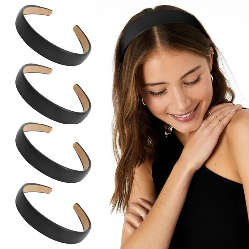 Vista 7 de WOVOWOVO Diademas de cuero para mujer, 1 pulgada, antideslizantes, suaves, de poliuretano, para mujer, de moda, lindas diademas de belleza