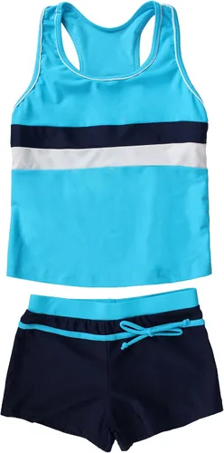 Vista 31 de JerrisApparel Traje de baño de dos piezas para niñas de verano con boyshort, diseño de tankini estrella de mar aqua
