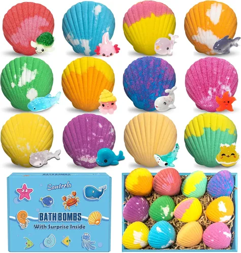 Vista 7 de Bombas de baño para niños con juguetes sorpresa en el interior, paquete de 12 bombas de baño para niños, juego de regalo para niñas y niños