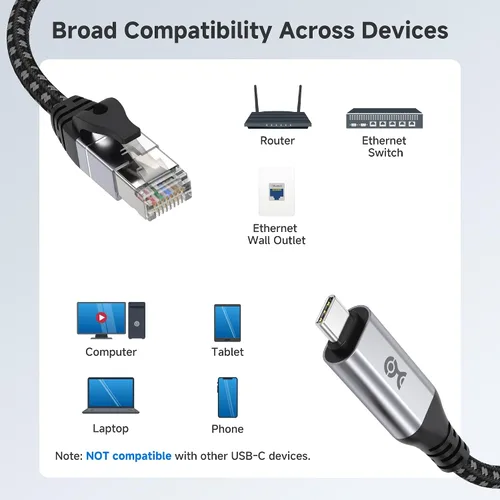 Vista 7 de Cable Matters Cable USB C a Ethernet trenzado Plug & Play - 3 pies, cable Ethernet Gigabit a USB C, compatible con Thunderbolt 4/5, ideal