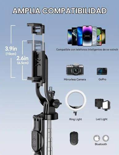 Vista 5 de Takerers Trípode para teléfono celular de 67 pulgadas y palo para selfie con control remoto inalámbrico, todo en uno multifuncional para selfie