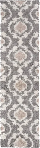 Vista 2 de Alfombra de área peluda para interior, cómoda, estilo entretejido marroquí, Polipropileno, Gris/Crema