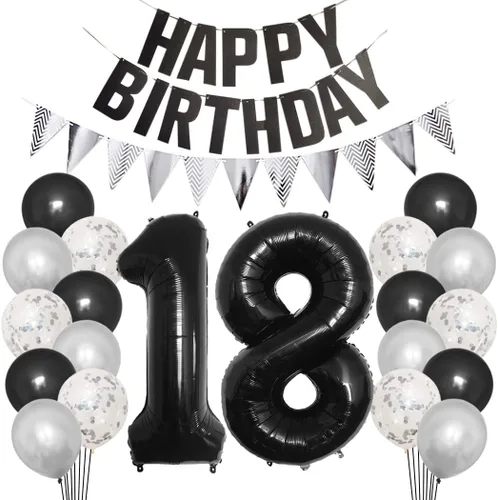 Vista 14 de Juego de decoraciones de fiesta de cumpleaños número 15 para niñas, niños, mujeres y hombres, pancarta negra con letras de feliz cumpleaños