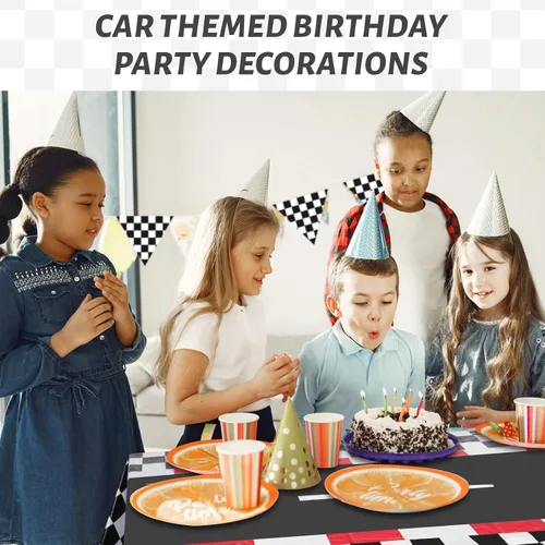 Vista 4 de 3 manteles rectangulares con temática de autos de carreras, decoración de fiesta de cumpleaños, manteles rectangulares de plástico con temática