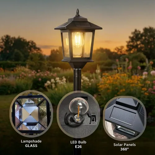 Vista 5 de Solar Post Lights Outdoor, 2-Pack 63" Solar Lamp Posts Waterproof with 1 Replaceable Bulb, Warm White Dusk to Dawn Pole Lights for Garden, Patio