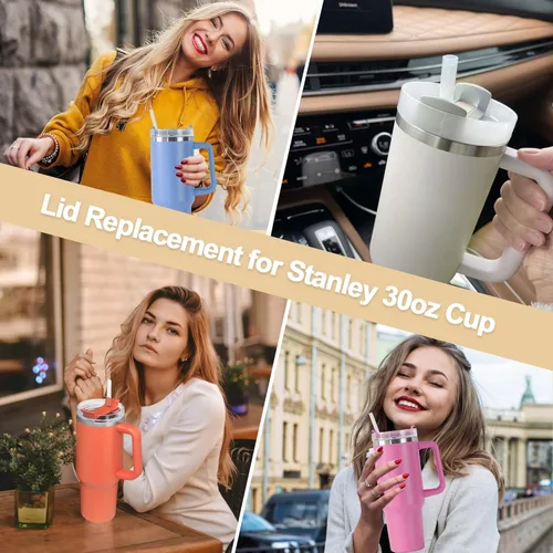 Vista 5 de Paquete de 2 tapas de vaso de 30 onzas de repuesto para vasos Stanley Cup, tapas de repuesto para vasos Stanley de viaje, a prueba de derrames