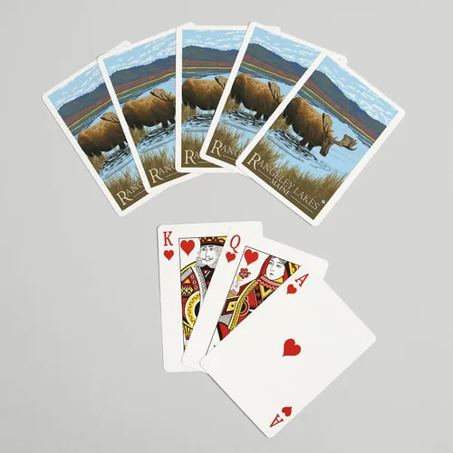 Vista 7 de Lantern Press Rangeley, Maine, Moose Drinking at Lake (52 cartas de juego, baraja de cartas de tamaño póquer con comodines)