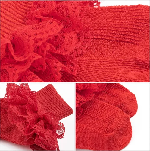 Vista 4 de BQUBO - Calcetines para bebés y niñas calcetines de encaje con volantes calcetines para recién nacidoniños pequeños calcetines con ojales calcetines