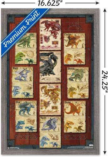 Vista 3 de Trends International Dungeons and Dragons - Póster de pared con cuadrícula de dragón, 22.4L x 14.7W, versión con marco de madera tipo granero