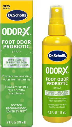 Vista 2 de Dr. Scholl's ODOR-X - Aerosol probiótico de olor para pies, 4 onzas/ Elimina inmediatamente los peores olores y polvo en aerosol para combatir