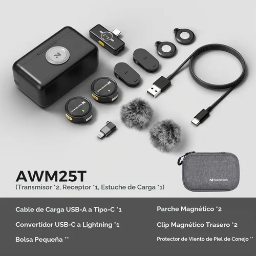 Vista 8 de NearStream Micrófono Lavalier inalámbrico para iPhone, Android y PC, AWM25T