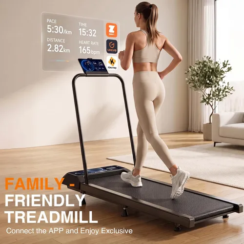 Vista 2 de Walking with Incline Pad and Handle Bar, 2.5HP Low Noise Treadmill, 270lbs Remote Control, 3 in 1 Mini Walking Machine, Walking with Incline Mat