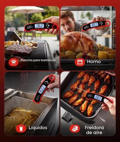 Vista 6 de Termómetro digital para carne, lectura instantánea de 1-2 segundos Rojo