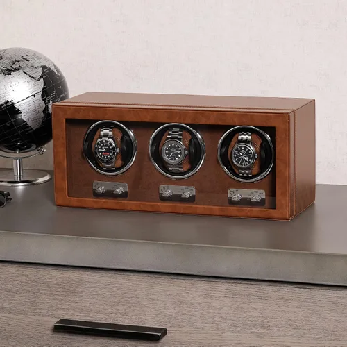 Vista 2 de ROTHWELL Bobinadora de reloj triple para relojes automáticos con motor silencioso con múltiples velocidades y ajustes de rotación (bronceadomarrón)