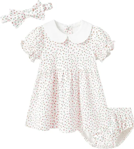 Vista 25 de pureborn Conjunto de vestido para niñas de 0 a 24 meses Estampados Florales Allover