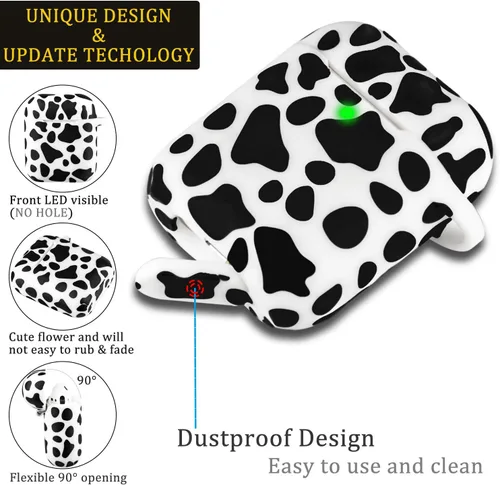 Vista 2 de LitoDream - Funda de silicona suave y flexible con llavero para Apple AirPods 2 y 1, ideal para niñas (vaca)