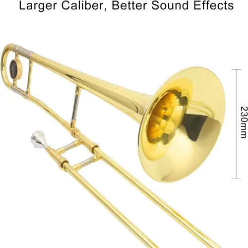 Vista 2 de EASTROCK Trombón tenor de deslizamiento Bb de latón Instrumento musical con estuche duro, boquilla, guantes, paño de limpieza para estudiantes
