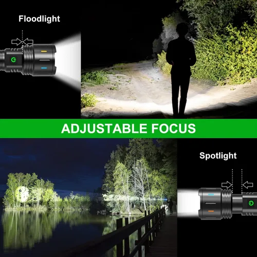 Vista 5 de APLOS Linterna recargable F60 Zoom, 6000 lúmenes, linternas LED súper brillantes, 5 modos de zoomable, impermeable, luces tácticas, linterna