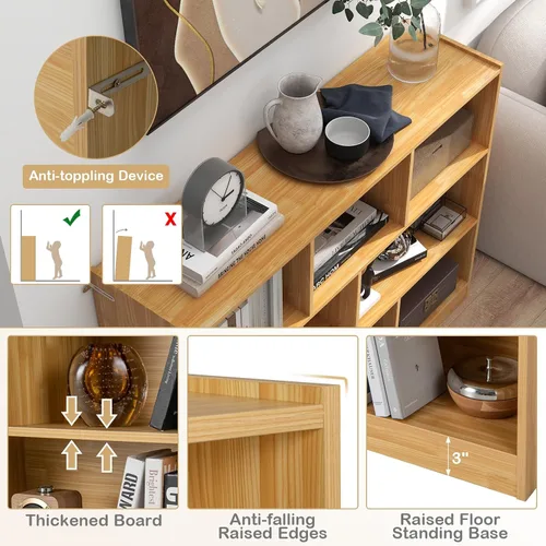 Vista 5 de Giantex Estantería de madera de 8 cubos, estantería independiente abierta de 3 niveles, estante de exhibición multiusos para sala de estar