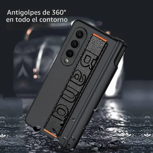 Vista 2 de Funda para Samsung Galaxy Z Fold 4 con correa para la muñeca, protector de pantalla y ranura para S Pen, bisagra magnética protectora ultradelgada a