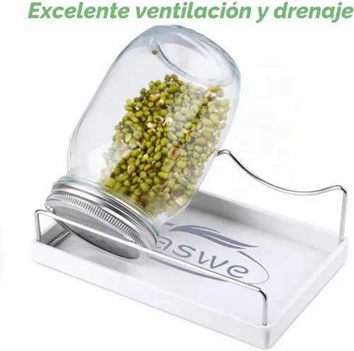 Vista 2 de Kit de tarros de germinación de 2 tarros de albañil de boca ancha de cuarto de galón con tapas de malla de pantalla de acero inoxidable 316, bandeja