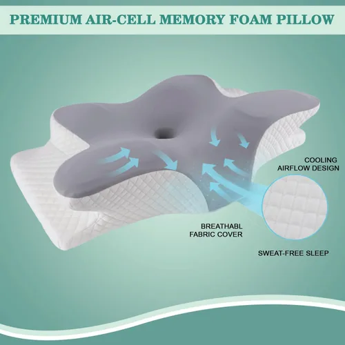 Vista 5 de Almohada cervical para aliviar el dolor de cuello – Almohada ergonómica de espuma viscoelástica con máscara para dormir, almohada ortopédica