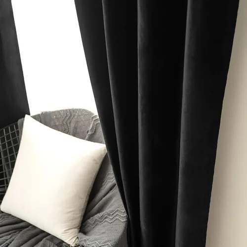 Vista 7 de MIULEE 2 paneles de cortinas de terciopelo negro de 63 pulgadas de largo, cortinas opacas de lujo para dormitorio, sala de estar, aislamiento