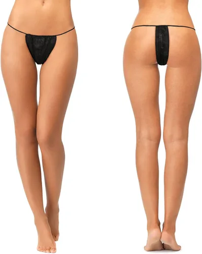 Vista 3 de Chumia 60 piezas de tangas desechables Spa Spray bronceador envolturas ropa interior desechables bikini tanga bragas para mujer (negro), Negro