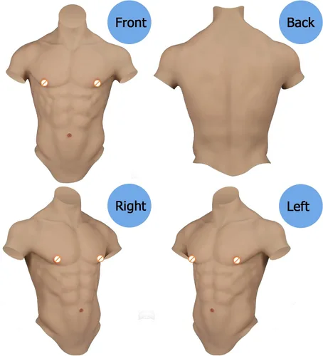 Vista 3 de Traje muscular de silicona realista para hombre, placa de pecho masculina, traje muscular suave, piel de simulación para cosplay, Halloween