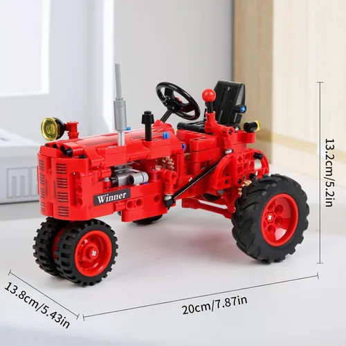 Vista 3 de Juego de bloques de construcción clásicos de tractor rojo 1/12, kit de construcción de tractor de granja para niños a partir de 6 años, kit