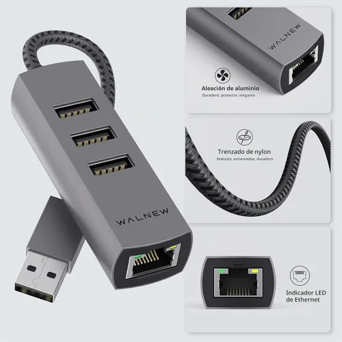 Vista 6 de WALNEW Adaptador USB A a Ethernet, USB 3.0 a RJ45 Gigabit para computadora