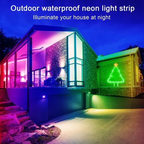 Vista 5 de Luces de Cuerda LED de Neón de 50 Pies Sincronización Musical IP65 Impermeable Flexible Luces de Cuerda LED Control Remoto de 40 Teclas/APP, Luces