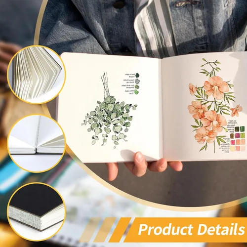 Vista 4 de Owevvin 3 mini cuadernos de papel de acuarela de 3.9 x 3.9 pulgadas, tamaño de viaje, portátil, 90 hojas de 300 GSM, papeles de dibujo texturizados