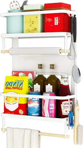 Vista 8 de EASTTOWEST Estante magnético para especias, estante magnético de cocina de 4 niveles para refrigerador, nevera, organizador con 2 soportes