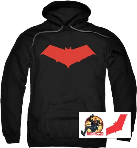 Vista 2 de Popfunk Sudadera clásica con capucha roja Jason Todd Superhero Sudadera con capucha y calcomanías