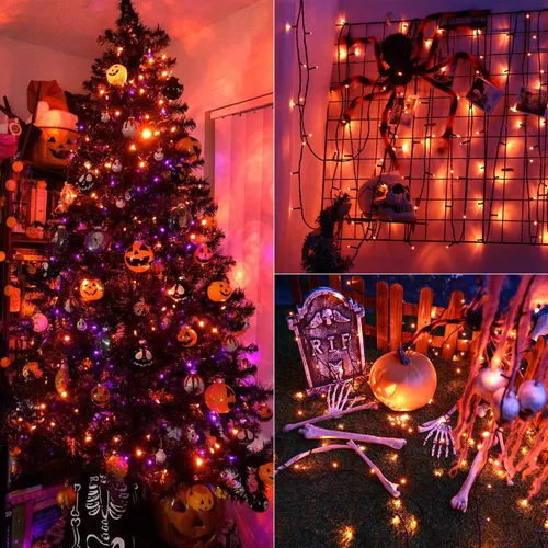 Vista 5 de BrizLabs - Luces naranjas de Halloween, 78.74 pies, 240 luces LED de color naranja, luces para exteriores de Halloween, miniluces conectables, 8