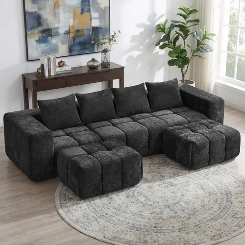 Vista 18 de Sofá de dos plazas seccional modular sin armazón de 78.7 pulgadas, sofá nube capitoné con asiento profundo, sofá de chenilla para sala de estar