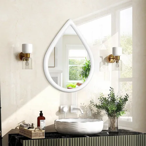 Vista 9 de Espejo de lágrima con marco de madera, espejos negros para colgar en la pared, pequeños espejos decorativos ovalados, espejo único ovalado