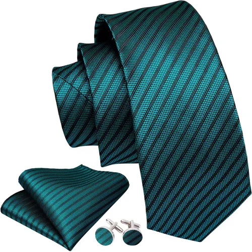 Vista 268 de Barry.Wang Juego de corbatas para hombre, corbata de seda a rayas, tejido a cuadros, gemelos formales, negocios, boda