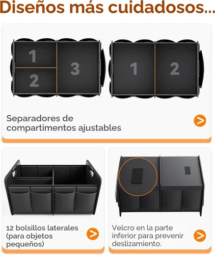 Vista 8 de Homeve Organizador de maletero de coche, organizador plegable de múltiples compartimentos, negro, 2 compartimentos, pequeño
