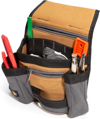 Vista 2 de Dickies Bolsa de almacenamiento de herramientas/utilidades de 11 bolsillos para cinturón de herramientas, lona duradera, respaldo resistente a