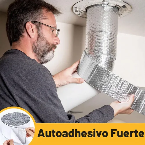 Vista 3 de Cinta aislante reflectante de doble burbuja, envoltura aislante de tubería de CA autoadhesiva para manguera de CA, conducto HVAC, manguera