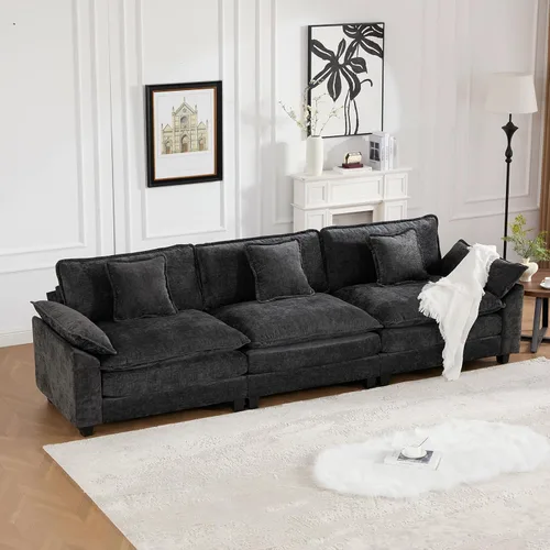 Vista 287 de Sofá seccional modular verde de 111.5", sofás seccionales grandes de 3 plazas para sala de estar, sofá nube oversized de tela chenille con otomana